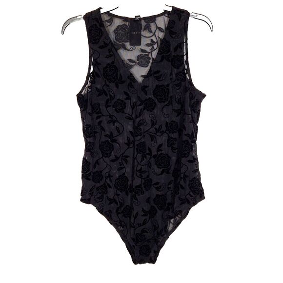 Torrid Sheer Black Mesh Velvet Flocked Sleeveless Bodysuit Plus Size 1X - Picture 2 of 8